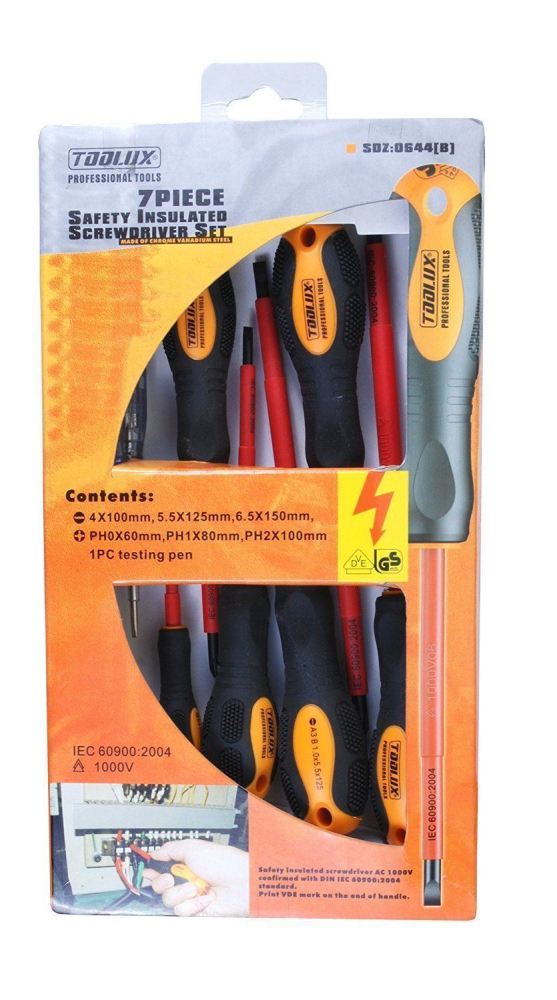 Toolux DIN IEC 60900:2004 AC1000V 7pc VDE/Insulated/Electrician Screwdriver Set