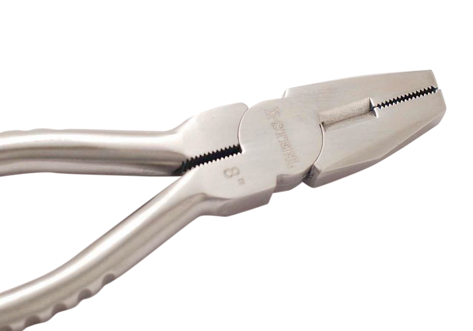 304QF INOX Stainless Steel 8"/200mm Combination Pliers Ergonomic Notched Handle