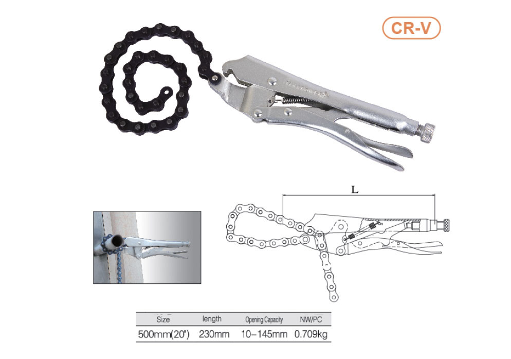 20"/145mm OD Cap. Chain Clamp Vise Locking Pliers Oil Filter Pipe Wrench