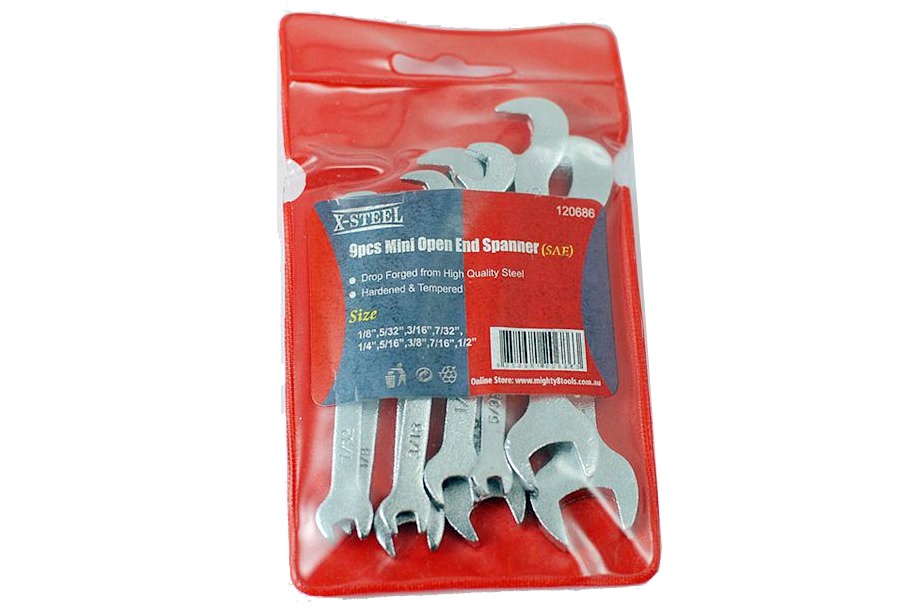 9pc Miniature Mini Angle Double Open End Spanner Wrench Set: Metric Imperial/SAE