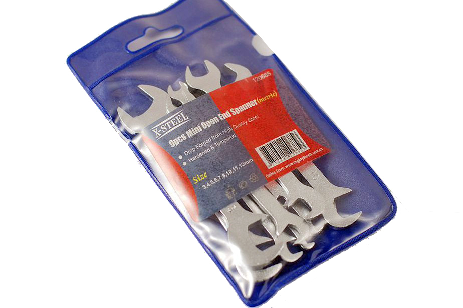 9pc Miniature Mini Angle Double Open End Spanner Wrench Set: Metric Imperial/SAE