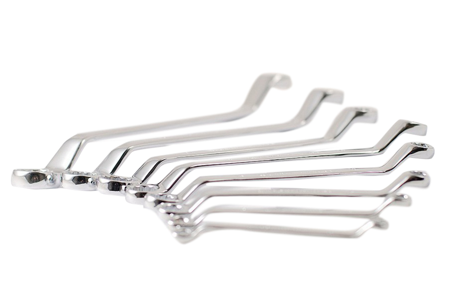 Double Offset Ring Spanner Set Mirror Polished with Canvas Roll Pouch 8pc/12pc