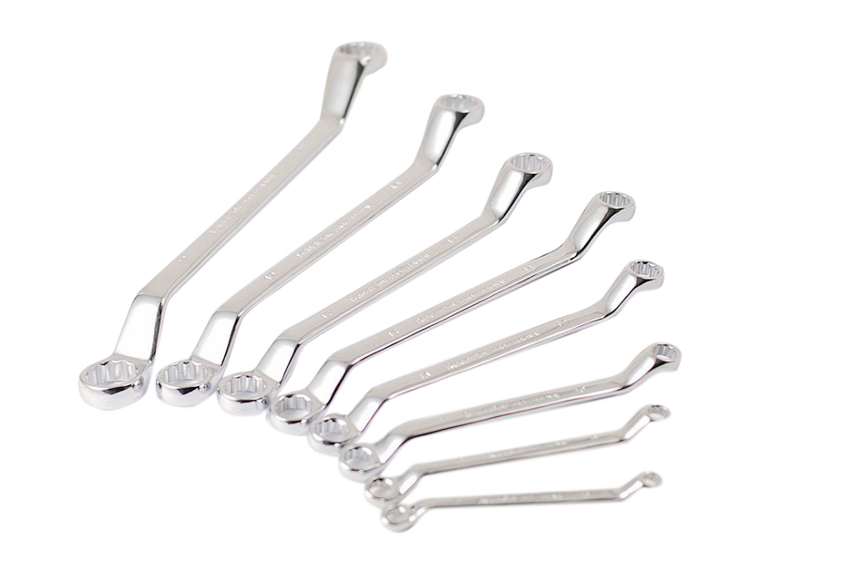 Double Offset Ring Spanner Set Mirror Polished with Canvas Roll Pouch 8pc/12pc