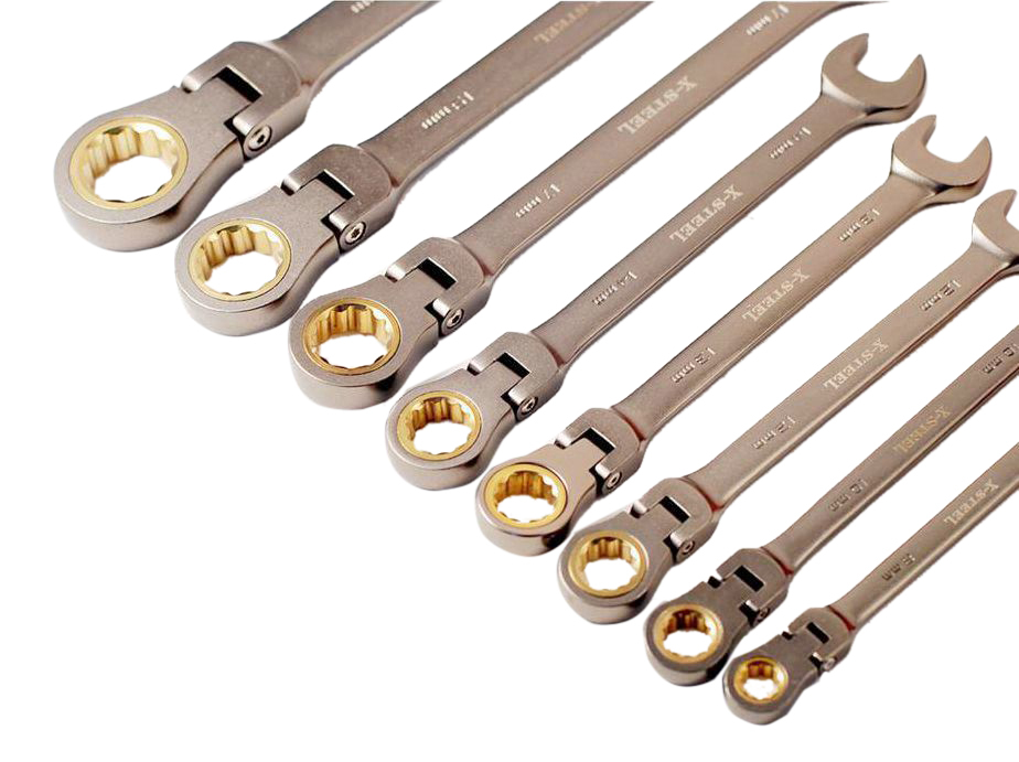 Cr-V Flexible Head Ratchet Combination Ring Open End Spanner Set