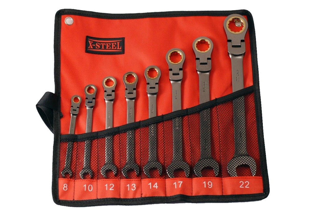 Cr-V Flexible Head Ratchet Combination Ring Open End Spanner Set
