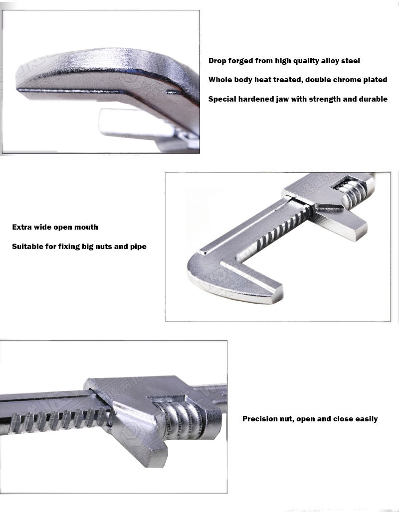 Adjustable Auto Motor Wrench Monkey Pipe Shifter 11"/15" 78/82mm Open Jaw