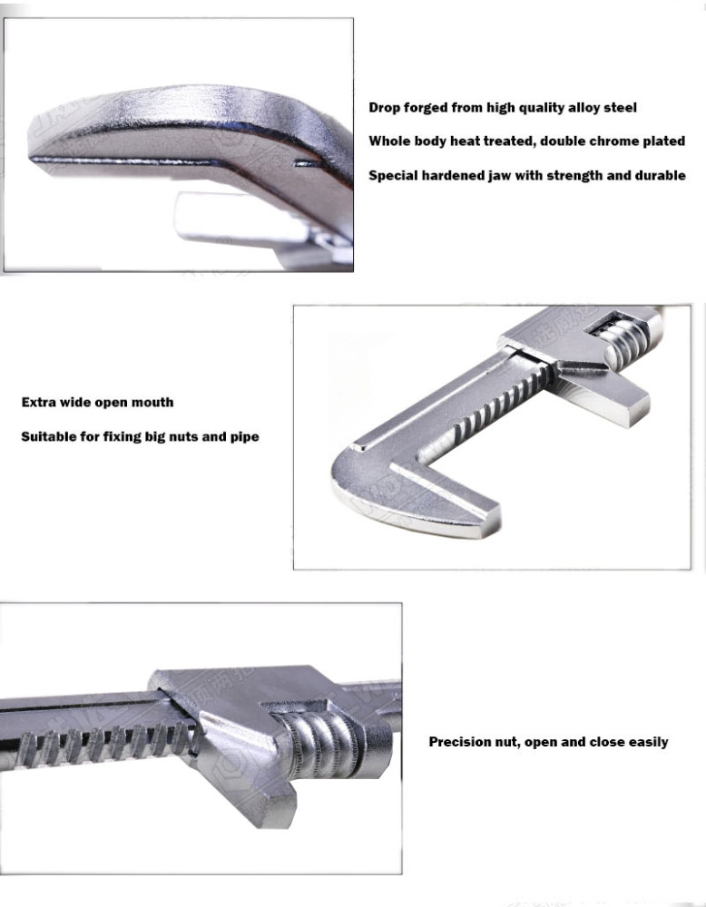 Adjustable Auto Motor Wrench Monkey Pipe Shifter 11"/15" 78/82mm Open Jaw