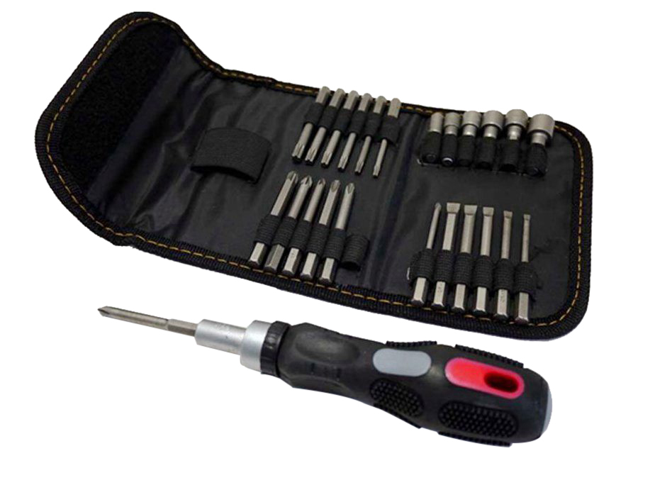 26pc Screwdriver Set: Ratchet Driver Handle + 1/4" Dr. Socket & 65mm Long Hex Torx Bits