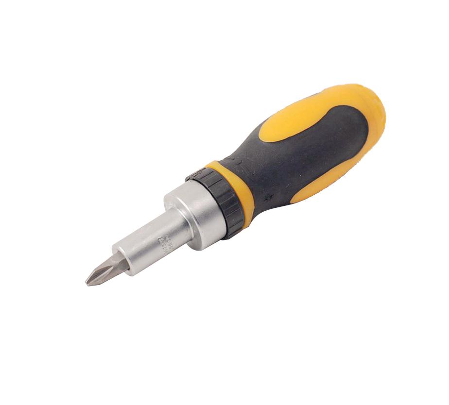 Cr-V 5 in 1 Stubby Ratchet Handle with 3 work positions 5pc Screwdriver Bits