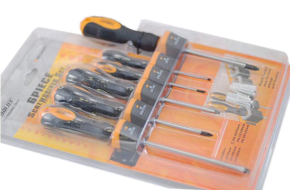 High Quality Cr-V 6pc Flat Phillips Screwdriver Set Ergo Grip with Wall Hanger