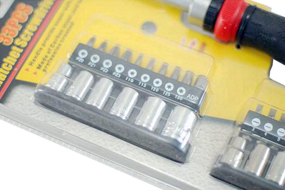 33pc Ratchet Screwdriver Handle & Bits, 1/4" Dr Metric & Imperial Socket