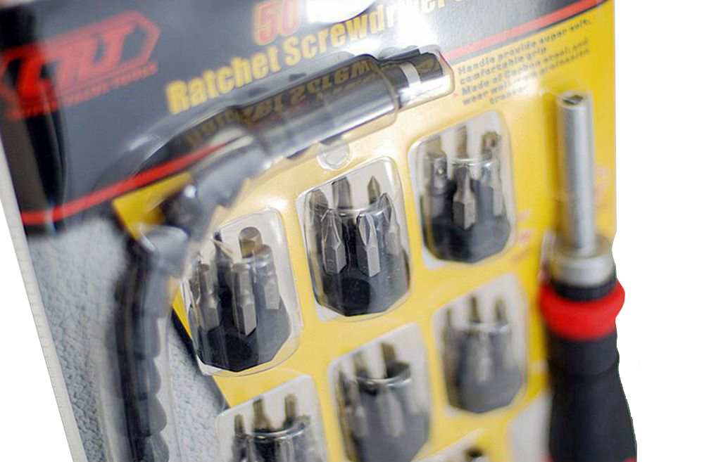 50pc Screw Driver Set:1/4" Dr. 290mm Flexible Extension Bar+Ratchet Handle+Socket+Bits