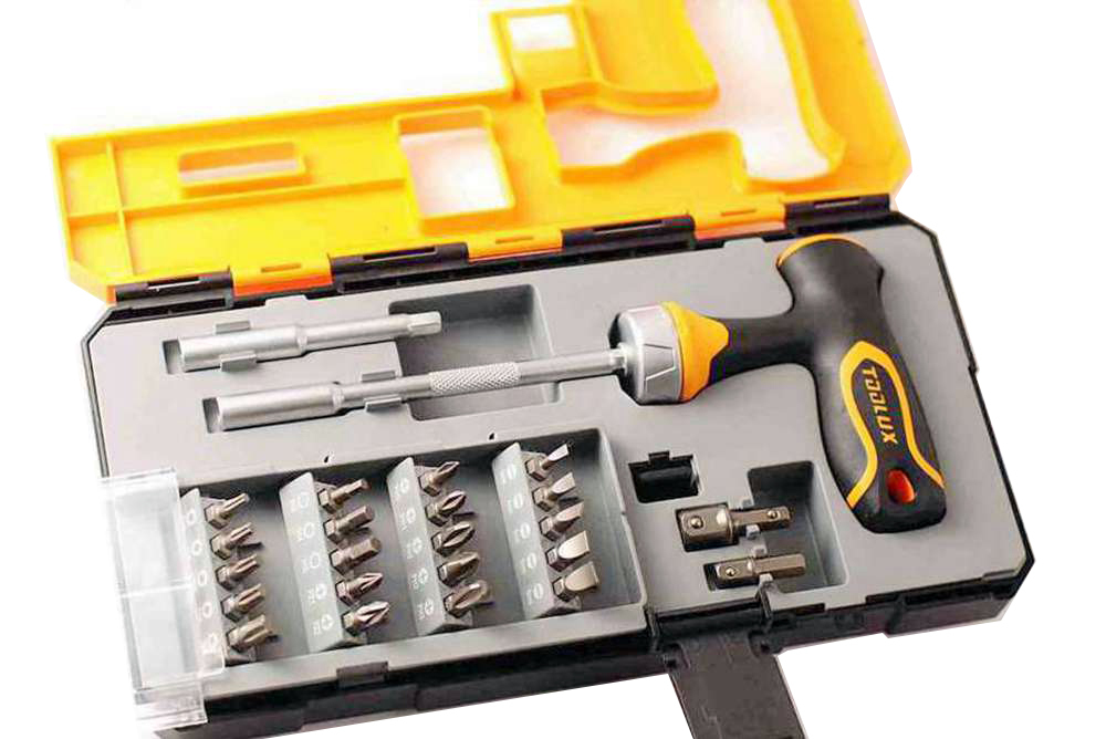 25pc Long Deep Reach 36T Ratchet T Handle S2 Screwdriver Bits+1/4" & 3/8" Dr Socket Adapter