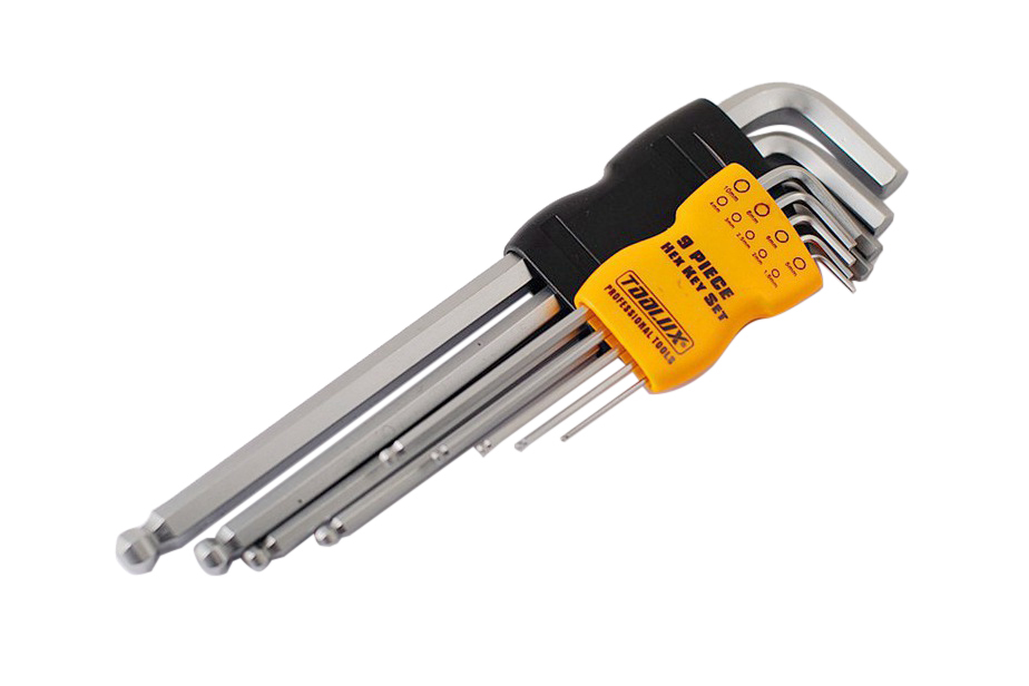 9pc Cr-V Ball Point Hex Allen Key Wrench Set Ex-Long Arm (1.5 -10mm)