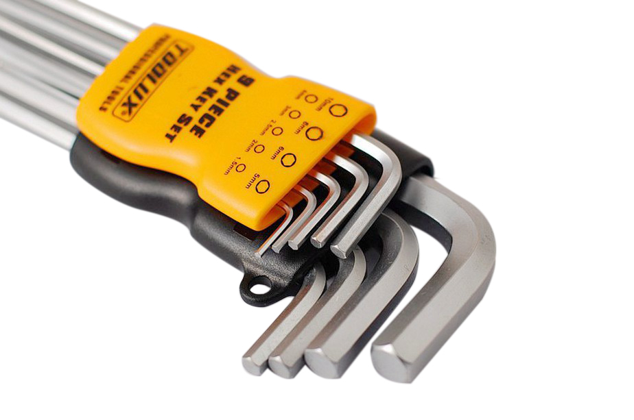 9pc Cr-V Ball Point Hex Allen Key Wrench Set Ex-Long Arm (1.5 -10mm)
