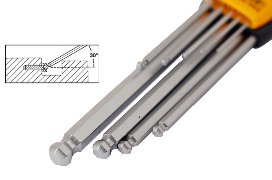9pc Cr-V Ball Point Hex Allen Key Wrench Set Ex-Long Arm (1.5 -10mm)