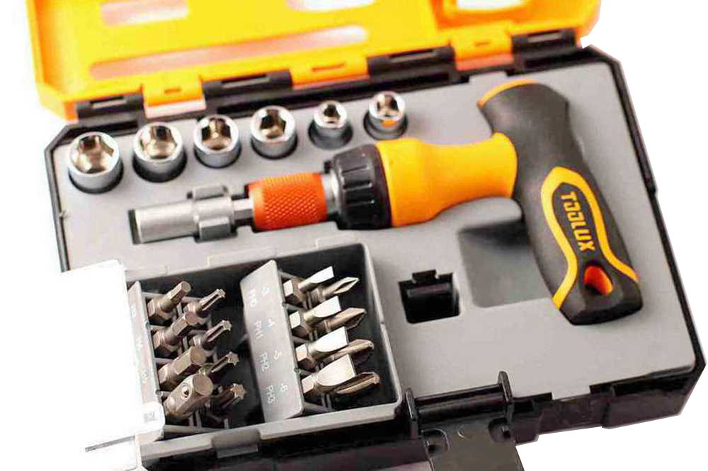 24pc Ratchet T Handle S2 Steel Screwdriver Bits+1/4" Dr Cr-V 5-10mm Socket Set