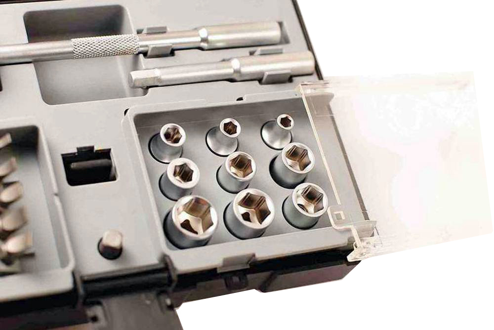 33pc 1/4" Dr Precision Ratchet Screwdriver & 4-12mm Socket Set:Torx Ph Hex Slot