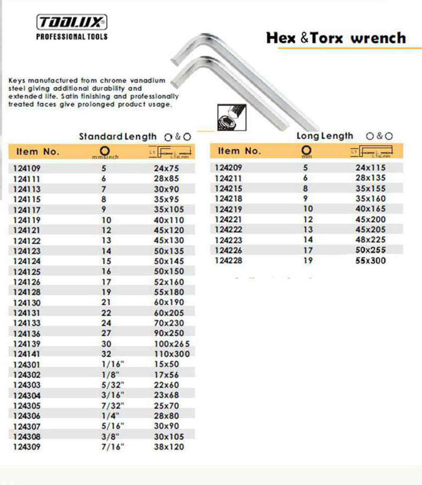 Hex Allen Key Wrench Standard Length Metric Individual: 3mm to Jumbo 13-32mm