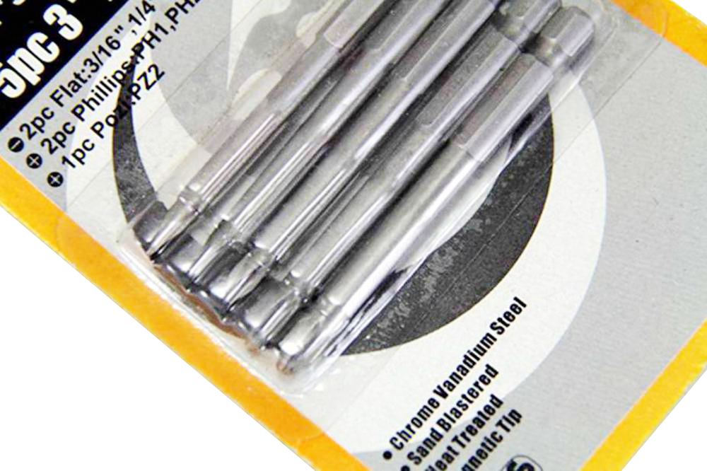 5pc 75mm Long Length Cr-V Screwdriver Bits Set: Flat Phillip Pozi Power Bit