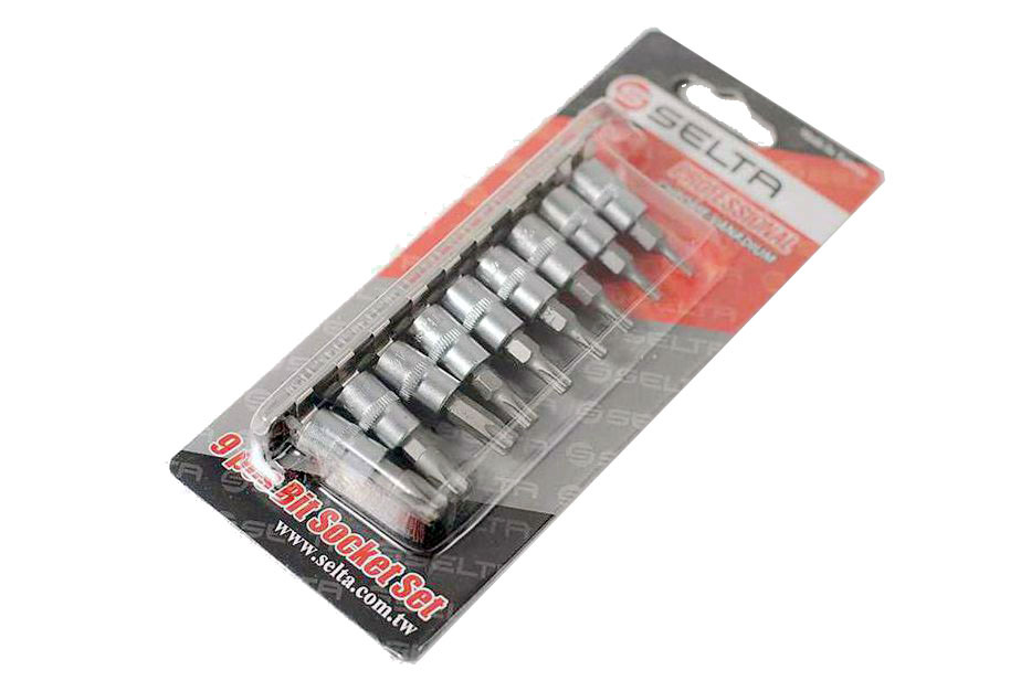 Selta Taiwan S2 Steel 9pc 1/4" Dr. Torx Star Tamperproof Socket Bits:TP10-15-20-25--50