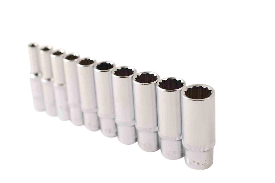 Selta Taiwan 10pc 1/4" Dr 6/12pt 50mmL Deep Socket Set: 5-6-7-8-9-10-11-12-13-14mm
