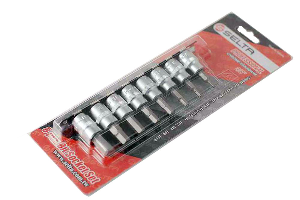 Selta Taiwan 8pc 3/8" Dr S2 Steel Hex Allen Socket Bits Set:H3-4-5-6-7-8-9-10mm