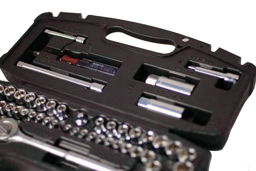 Husky 60pc 1/4" & 3/8" Dr. Metric SAE Socket Set Ratchet Spinner Handle Adapter