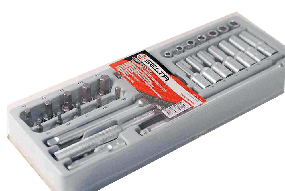 Selta Taiwan 31pc 3/8" Dr. Cr-V 6PT Regular Deep Socket & Torx Bits Set in Tray