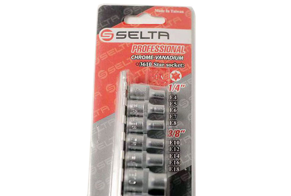 Selta Taiwan 10pc 1/4" & 3/8" Dr. Torx E-Star Female Socket Set: E4-E18