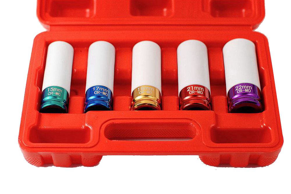 1/2" Dr. 6pt 82mmL Deep Mag Wheel Nut Socket with Sleeve:15-22mm