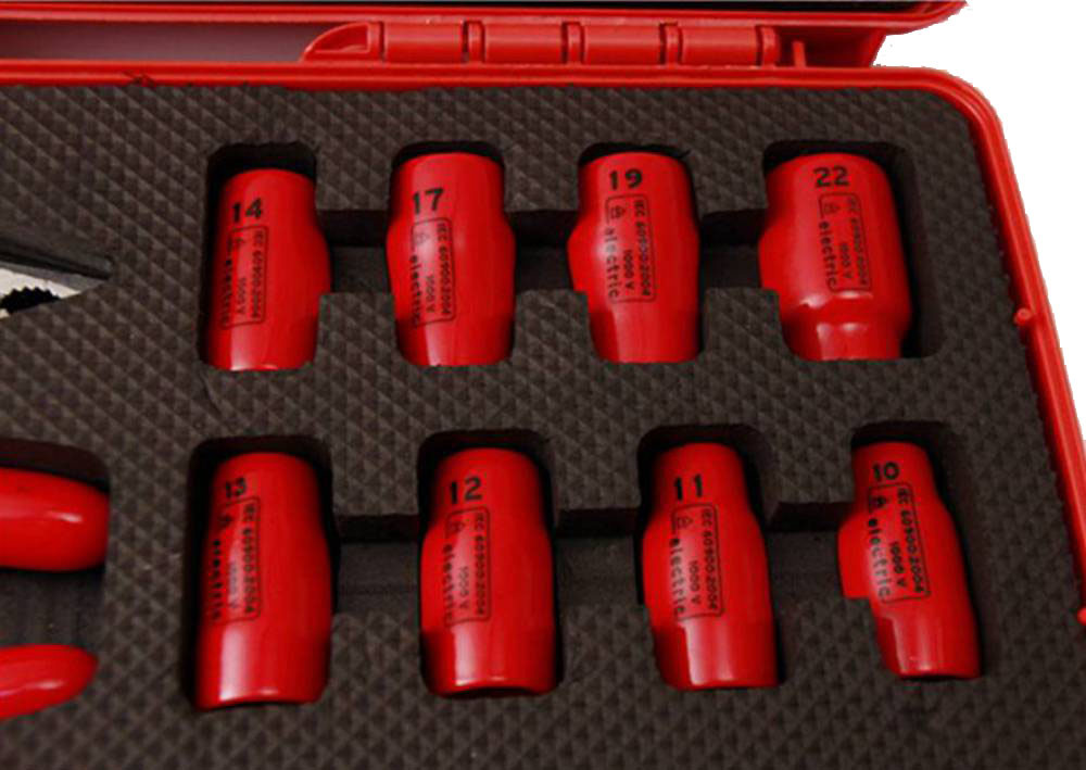 26pc VDE Insulated Electrician Tool Set: Pliers Spanner Socket Screwdriver Knife