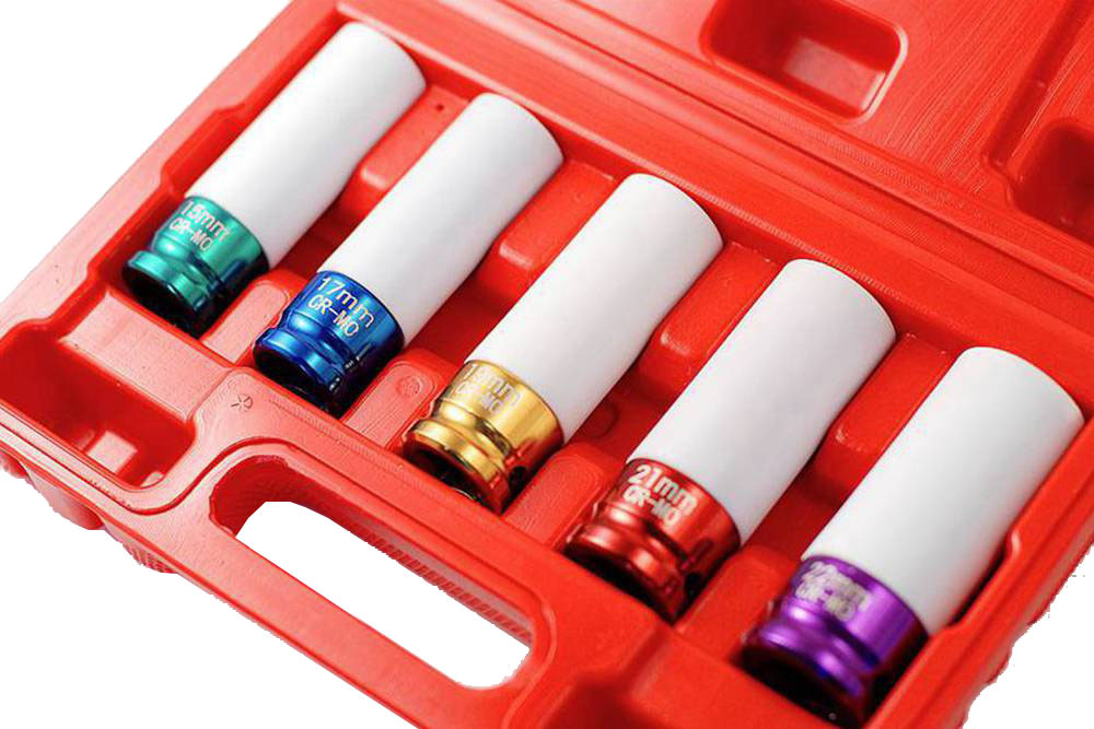 1/2" Dr. 6pt 82mmL Deep Mag Wheel Nut Socket with Sleeve:15-22mm