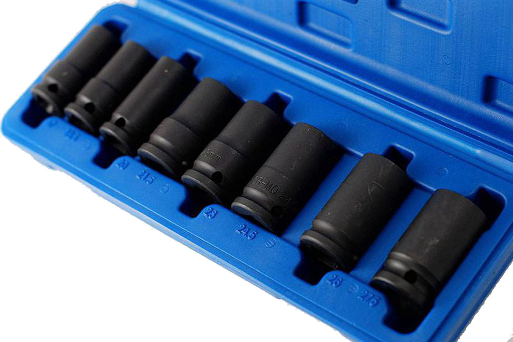 8pc 1/2" Dr. Cr-Mo Lug Nut Driver/Wheel Lock Remover Impact Socket Kit:17-27.5mm