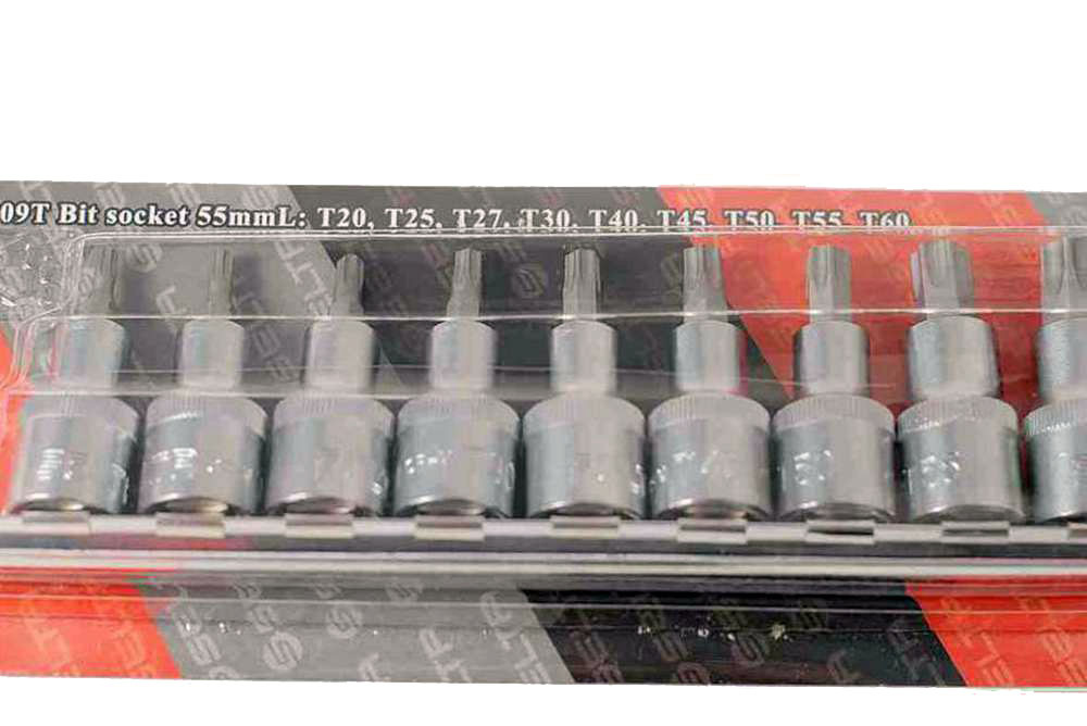 Selta Taiwan 9pc 1/2" Dr S2 Steel Torx Star Socket Bits:T20-25-27-30-40-45-50-55-T60