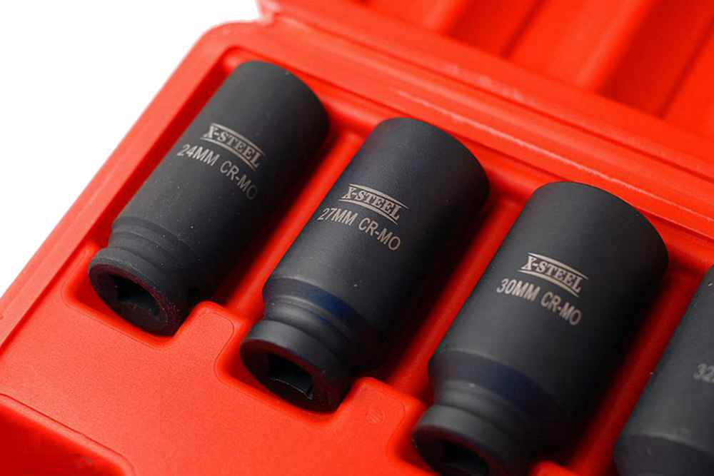 5pc 1/2" Dr. Cr-Mo 6PT 78mmL Deep Impact Socket Set:24,27,30,32,36mm