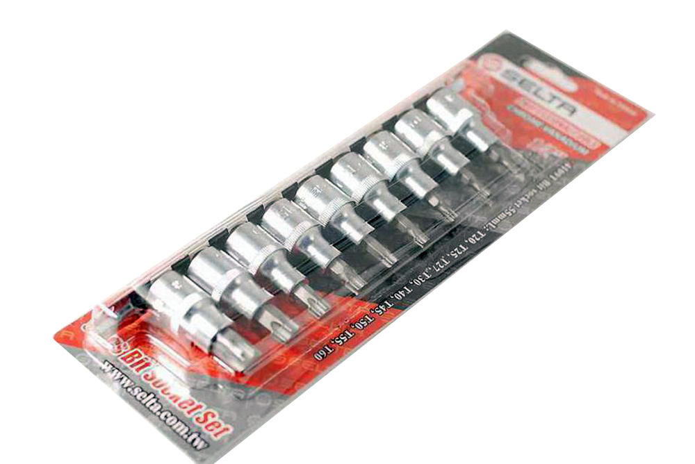 Selta Taiwan 9pc 1/2" Dr S2 Steel Torx Star Socket Bits:T20-25-27-30-40-45-50-55-T60