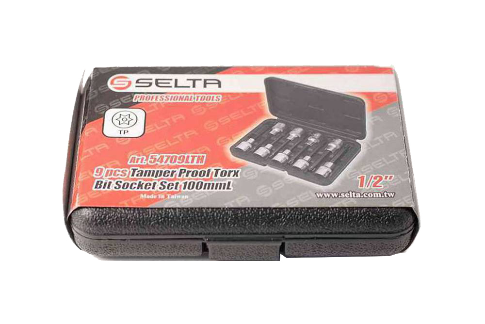 Selta Taiwan 9pc 1/2" Dr Cr-Mo 100mmL Deep Impact Tamperproof Torx Socket Bits