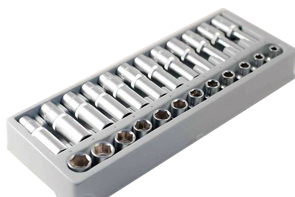 Selta Taiwan 8-19mm 24pc 1/2" Dr. Cr-V Flank 6pt Reg. & Deep Socket Set in Tray