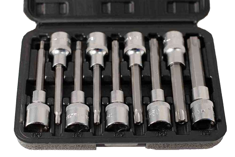 Selta Taiwan 9pc 1/2" Dr Cr-Mo 100mmL Deep Impact Tamperproof Torx Socket Bits