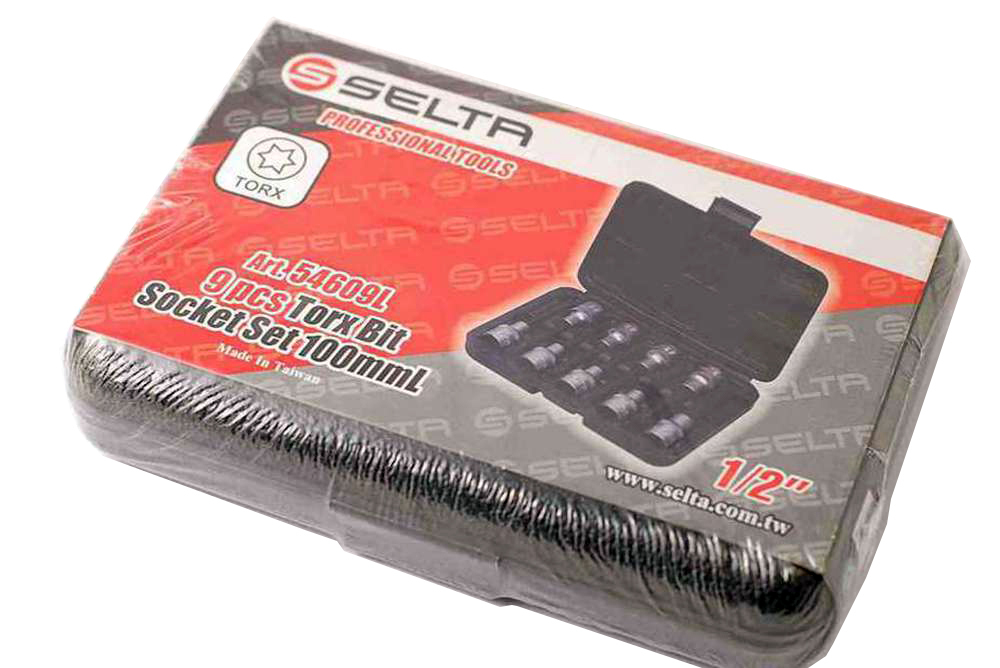 Selta Taiwan 9pc 1/2" Dr Cr-Mo 100mmL Deep Impact Torx Star Socket Bits:T20-T60