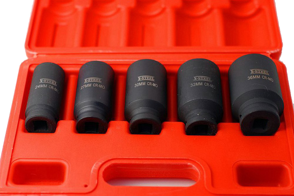 5pc 1/2" Dr. Cr-Mo 6PT 78mmL Deep Impact Socket Set:24,27,30,32,36mm