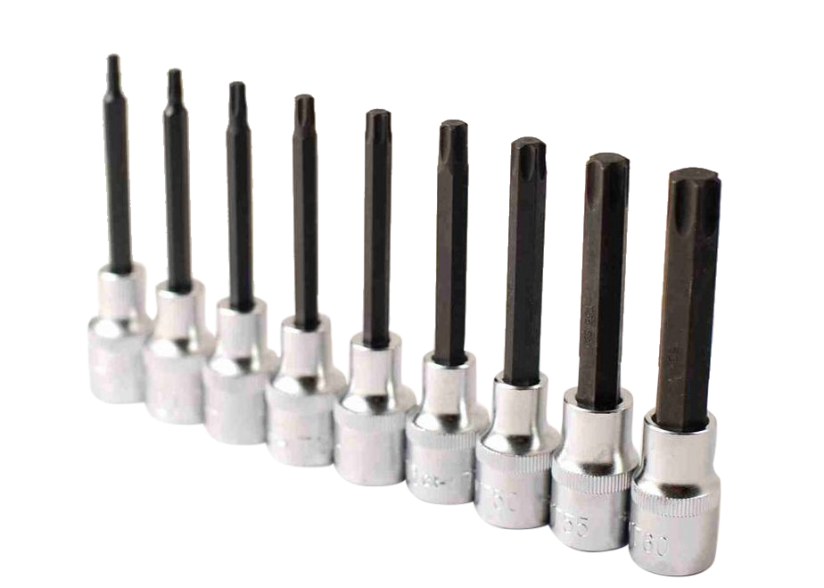 Selta Taiwan 9pc 1/2" Dr Cr-Mo 100mmL Deep Impact Torx Star Socket Bits:T20-T60