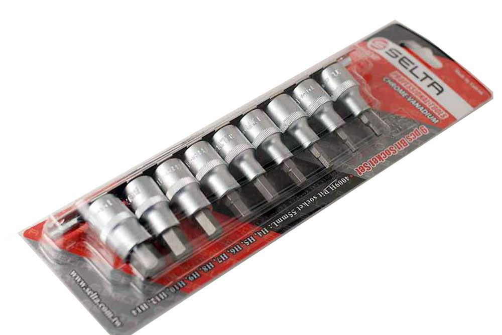 Selta Taiwan 9pc 1/2" Dr. S2 Steel Hex Allen Key Socket Bits: H4-5-6-7-8-9-10-12-14mm