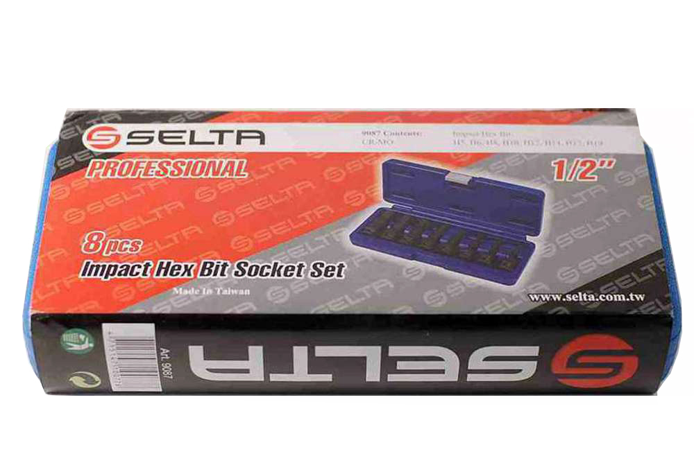 Selta Taiwan 1/2" Dr 78mmL 8pc Cr-Mo Impact Hex Allen Socket Bit:H5,6,8,10,..19