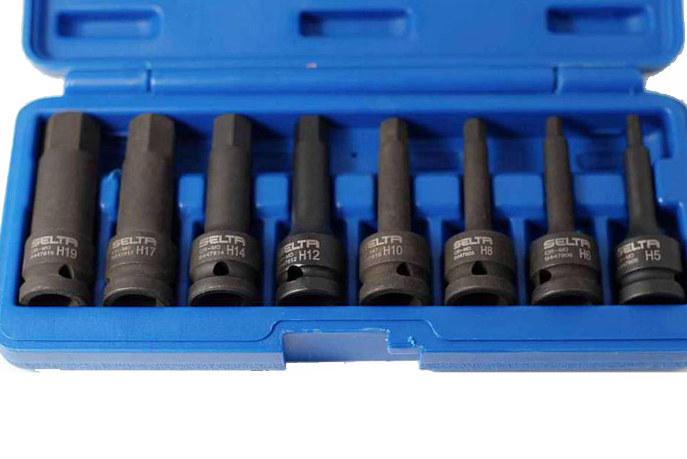 Selta Taiwan 1/2" Dr 78mmL 8pc Cr-Mo Impact Hex Allen Socket Bit:H5,6,8,10,..19