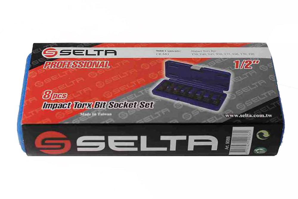 Selta Taiwan 1/2" Dr. 78mmL 8pc Cr-Mo Impact Torx Star Socket:T30-T40-T45-T50-T55-T60-T70-T80