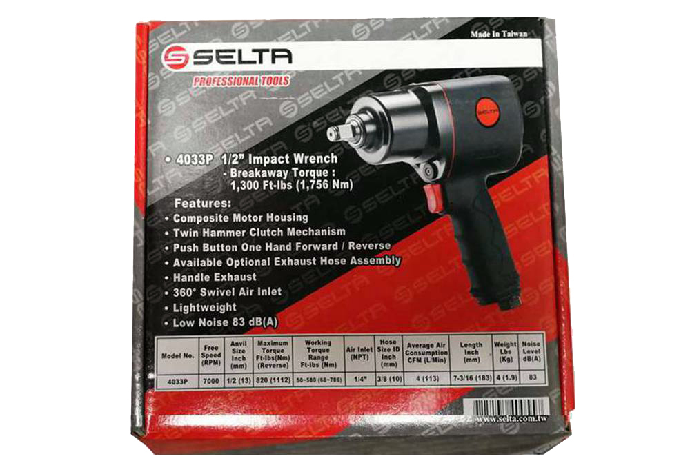 Selta Taiwan 1/2" Dr 820 ft·lb Air Impact Wrench Twin Hammer Clutch Mechanism