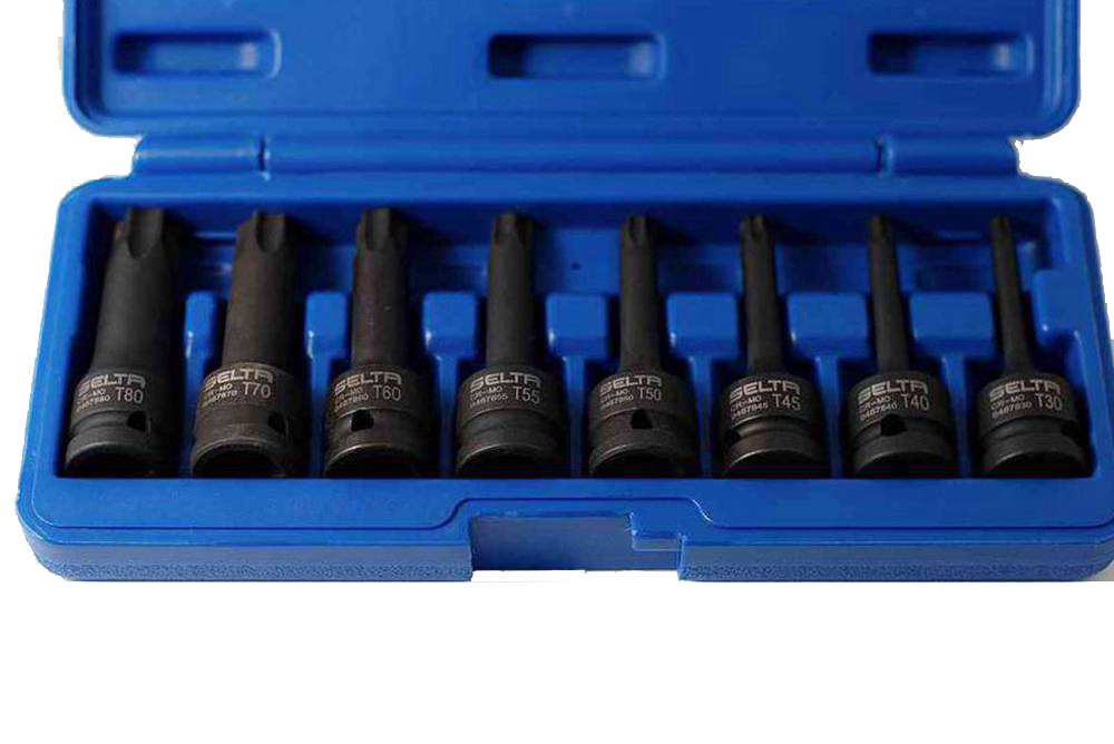 Selta Taiwan 1/2" Dr. 78mmL 8pc Cr-Mo Impact Torx Star Socket:T30-T40-T45-T50-T55-T60-T70-T80