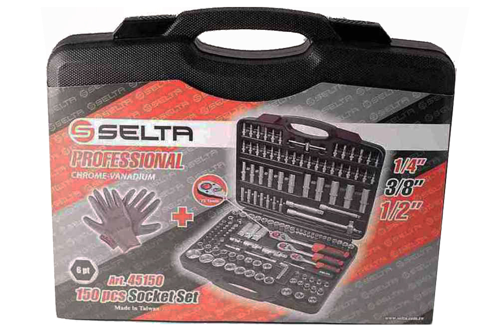 Selta Taiwan 150pc 1/4"-3/8"-1/2" Dr. 6PT Reg. Deep & Female E-Star Socket & Bits Set